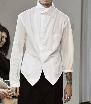 

S-5XL 2018 new catwalk models European and American personality cotton asymmetric collar court men's shirt singer costumes