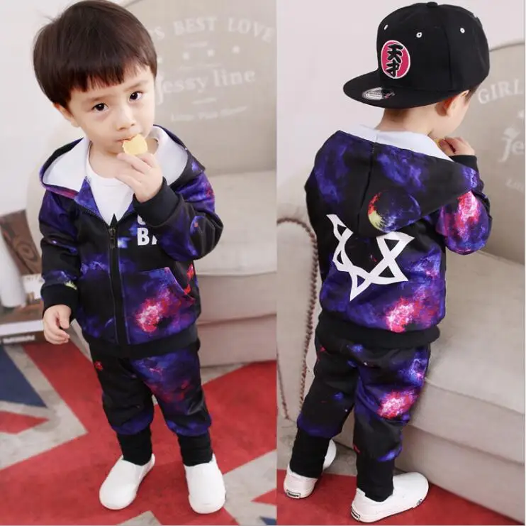 New Autumn Spring Starry Hooded Long Sleeves Children Sets tracksuit Clothing For Girls boys Clothes set