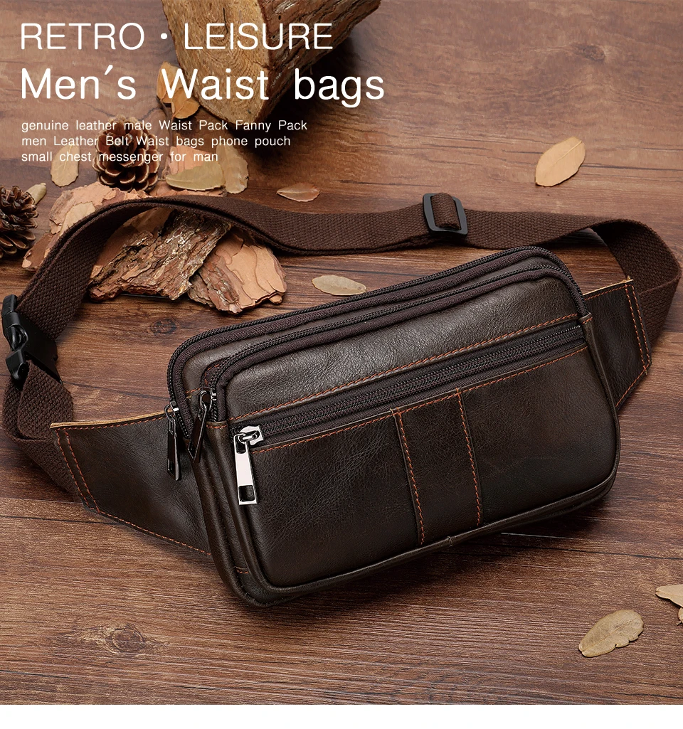 1 male fanny pack men's waist bag belt men leather genuine man belt pouch money belt bum hip bag for men waist pack bags