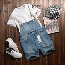 Мужские летние джинсовые комбинезоны мужские джинсы на подтяжках Шорты до колен рваные джинсы передние карманы комбинезоны мужчина нагрудники Шорты