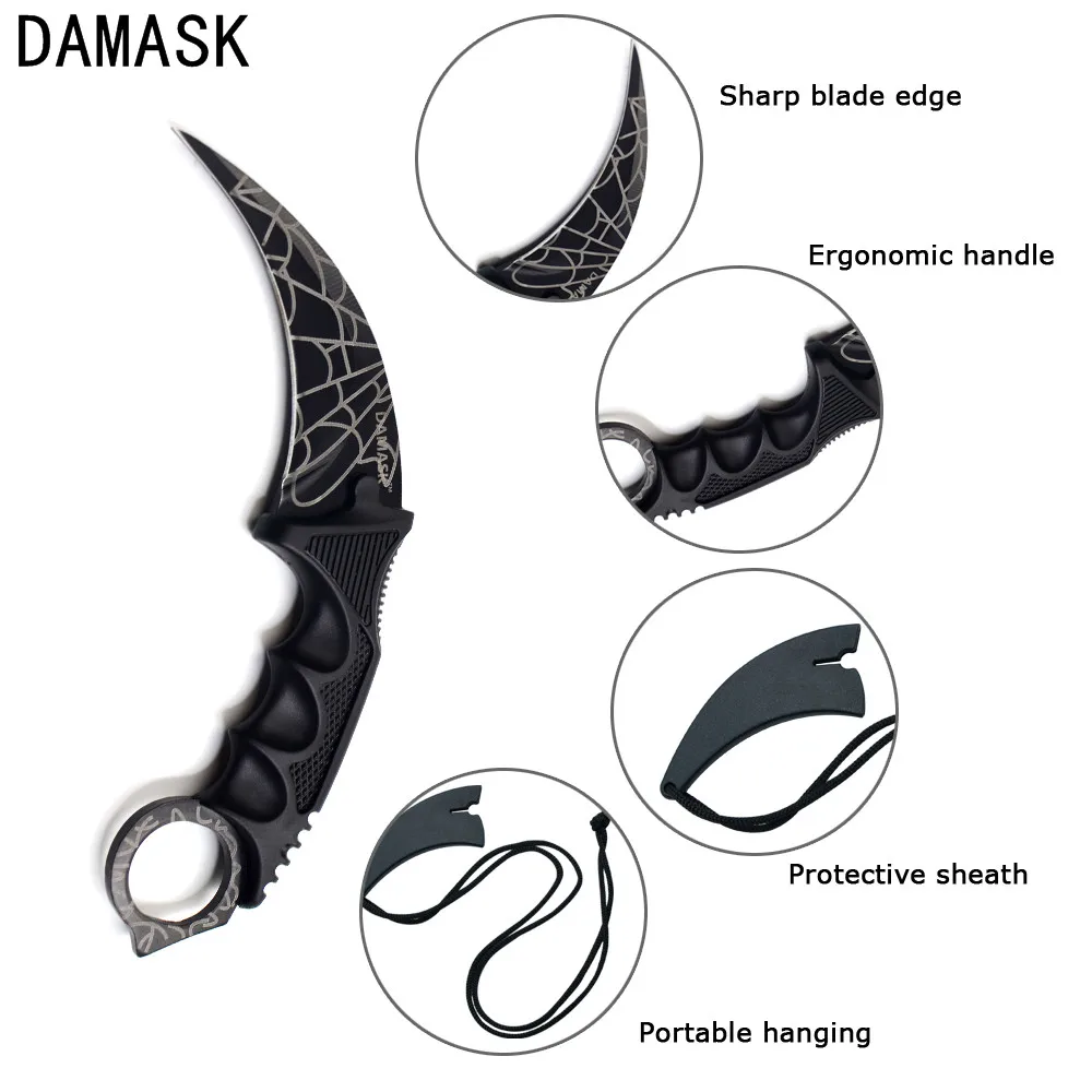 Damask CSGO Karambit Stainless Steel Fixed Blade Knife Combat Counter Strike Professional Outdoor Survival Tools Amazing Design