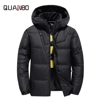 

QUANBO Brand Mens Down Jacket 2019 New Male Youth Short Fashion Hooded Winter Jacket Thicken Warm Casual Down Coat Red Black
