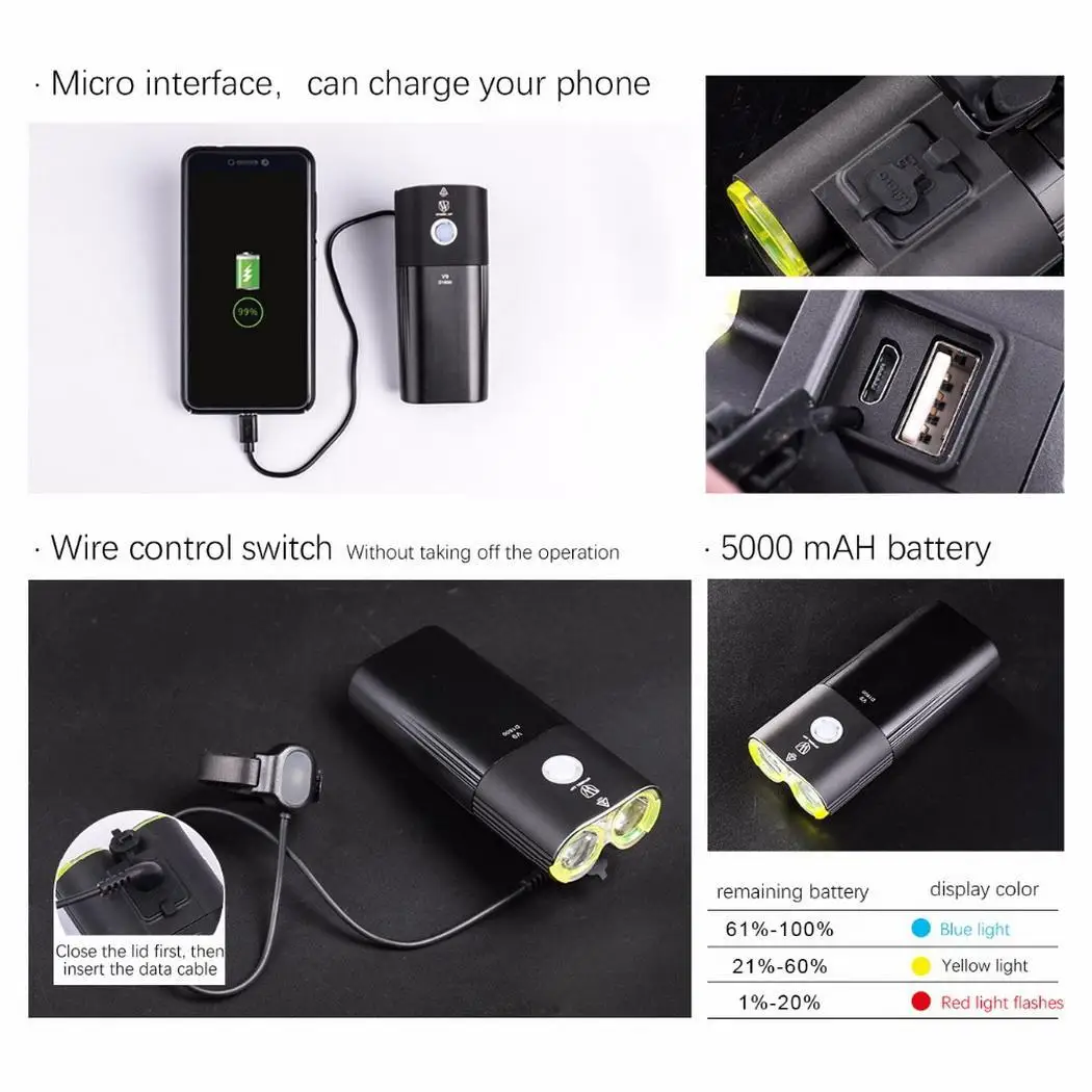 USB перезаряжаемая Передняя велосипедная лампа для горного велосипеда Регулируемая Фара