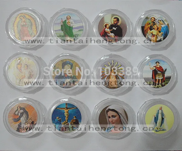 

free shipping 10pcs/set transparent plastic rosary box,round gift box with saint picture for 8mm bead rosary special offer