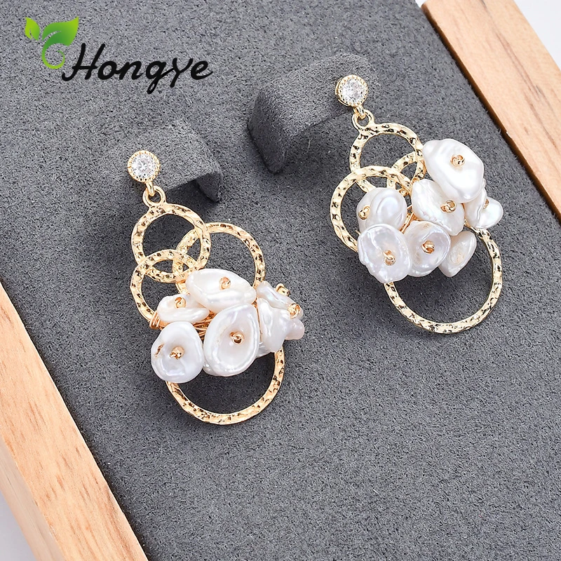 

Natural Freshwater Pearl Earrings Multi Circles Silver 925 Dangle Pendant Hanging Earring for Women Baroque Pearl Wedding Brinco