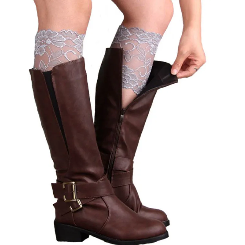 8 colors Stretch Lace Boot Cuffs Flower Leg Warmers Lace Trim Toppers Socks
