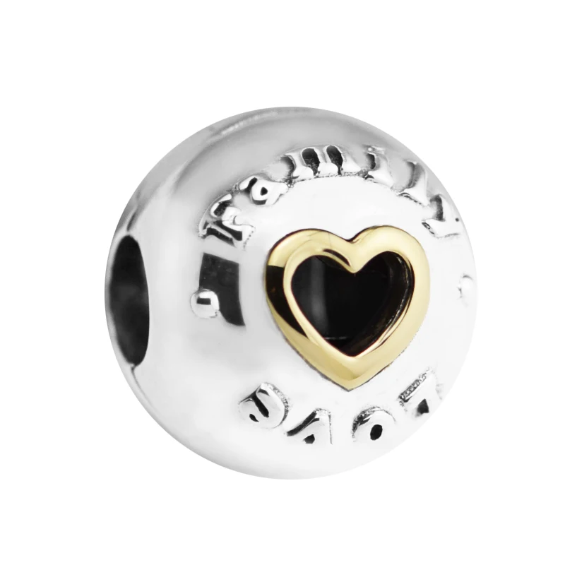 Pandulaso Семья и любовь клип золото Цвет сердце Талисманы оригинальный 925 Серебряные шарики приспосабливать европейский браслет для женщины