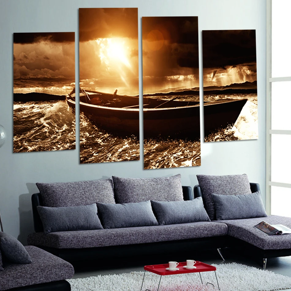 Special and limited sale 4 Piece Sunset Seascape Modern Home Wall Decor painting Canvas Art HD ...