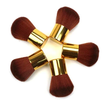 

soft coffee synthetic hair kabuki brush gold aluminum handle powder blush cosmetic brushes