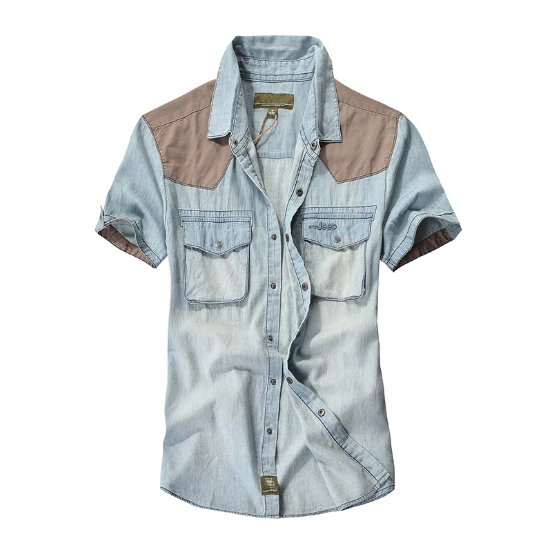 

2018 men's casual denim shirt large size loose shirt.