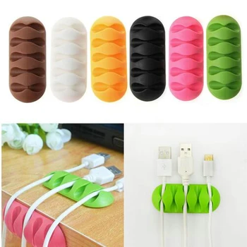 

2018 Random Color New Arrival 1Pc Cable Winder Earphone Cable Organizer Wire Storage Silicon Charger Holder Clips Cable winder