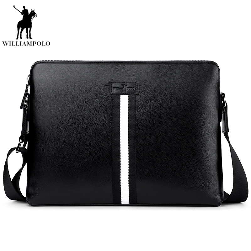 Williampolo genuine leather male black business Briefcases bag Crossbody shoulder bag men Laptop Messenger bag PL019D