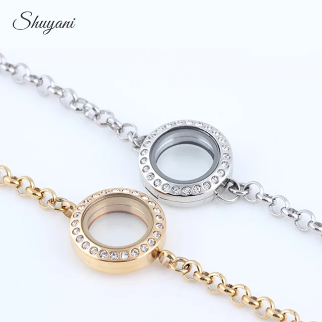 Lowest Price 20mm Rhinestone Locket Bracelet Stainless Steel Lowest Price 20mm Rhinestone Locket Bracelet Stainless Steel Openable Gl Memory Floating For Charms