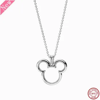 

925 Sterling Silver Desney Mikey Mouse Floating Locket Pendants Necklaces for Women Jewelry with Clear Sapphire Glass FLN070