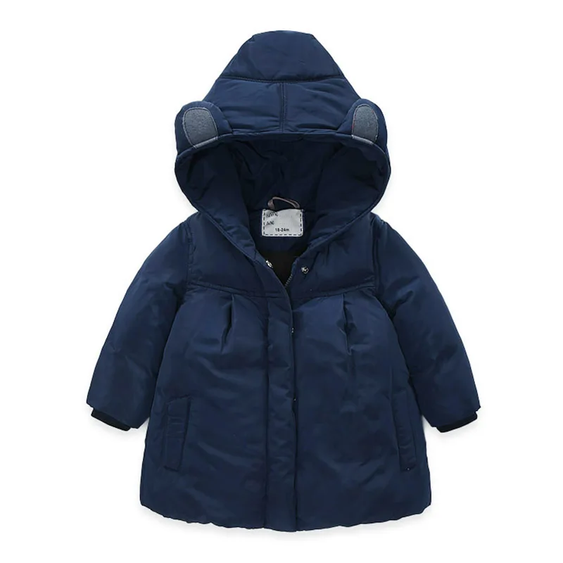 Детское зимнее пальто для девочек темно-синяя детская одежда куртка для маленьких девочек теплая хлопковая верхняя одежда с капюшоном одежда для малышей 6 лет - Цвет: Deep Blue