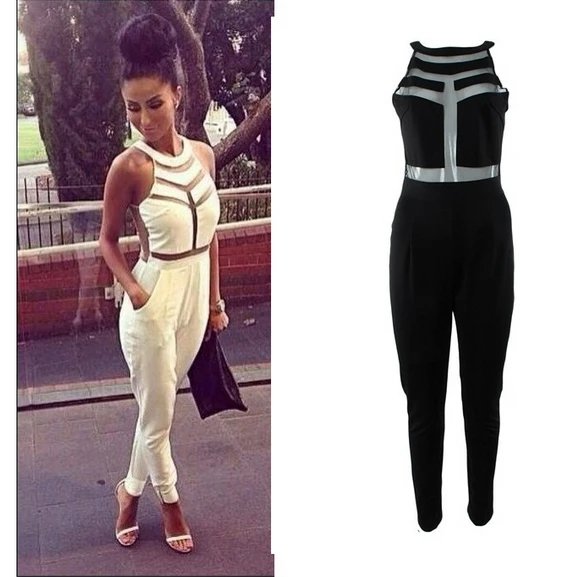 mesh panel jumpsuit