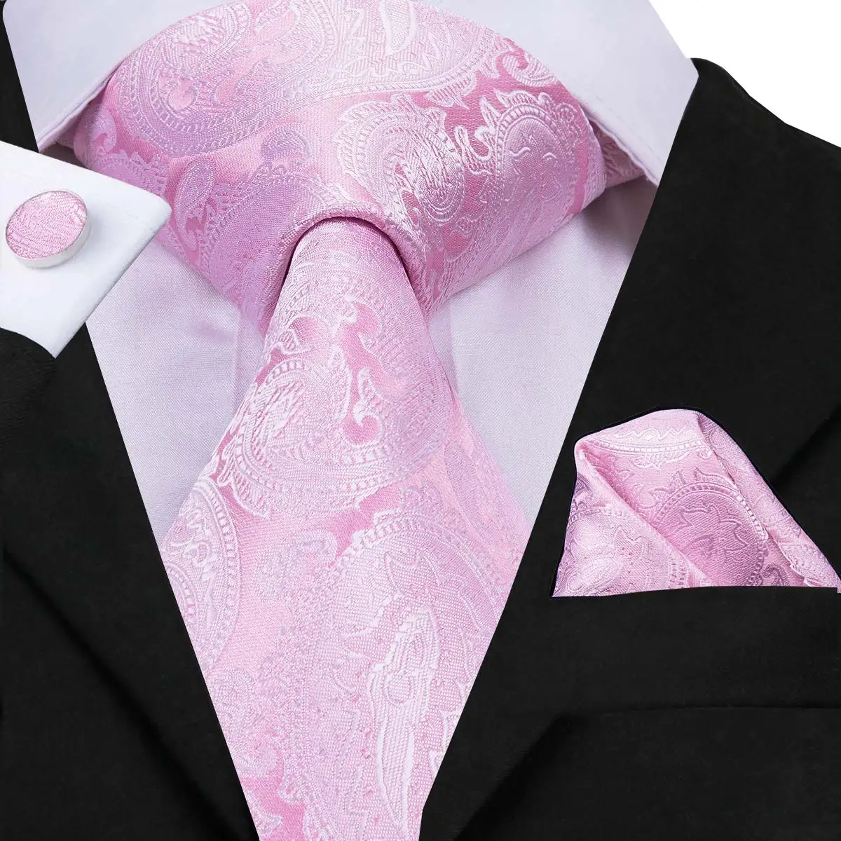 

Hi-Tie Silk Tie Set Men's Pink Floral Tie and Handkerchief Cufflinks Set 8.5cm Wide Men's Suit Fashion Wedding Tie Pink C-3061