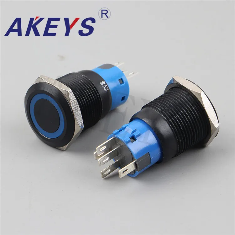 PX19B-P11Z-E-A Momentary Latching Press Button 19mm Push Button Key Switch Black Shell