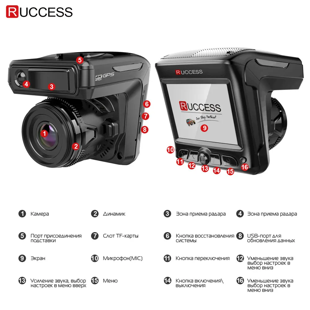 Ruccess STR-LD200-G 3 in 1 Car DVR Radar Detector Laser With GPS Full HD 1296P 1080P Dual Recorder Dash Camera Front and Rear