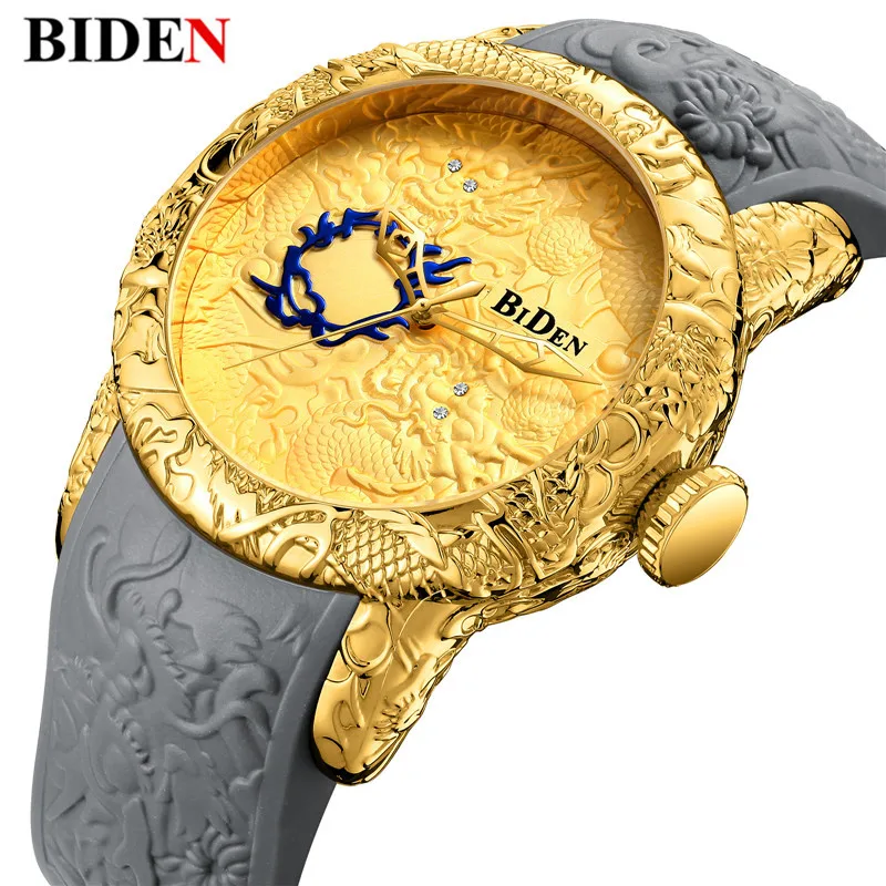 

Biden Top Brand Luxury Golden 3D Sculpture Dragon Men's Quartz Watches For Men Sport Watch Creative Wristwatch Relogio Masculino