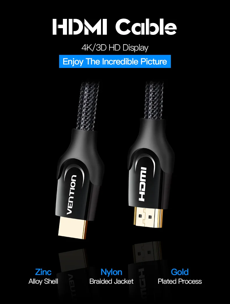 Vention HDMI кабель HDMI к HDMI кабель 4K HDMI 2,0 3D 60FPS кабель для разветвителя переключатель ТВ ЖК-ноутбук PS3 проектор компьютерный кабель