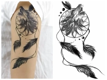 

Water Temporary Tattoo Stickers Dreamcatcher Wolf feather Body Art temporary Tattoo Terrorist Stickers Flash Taty Tato