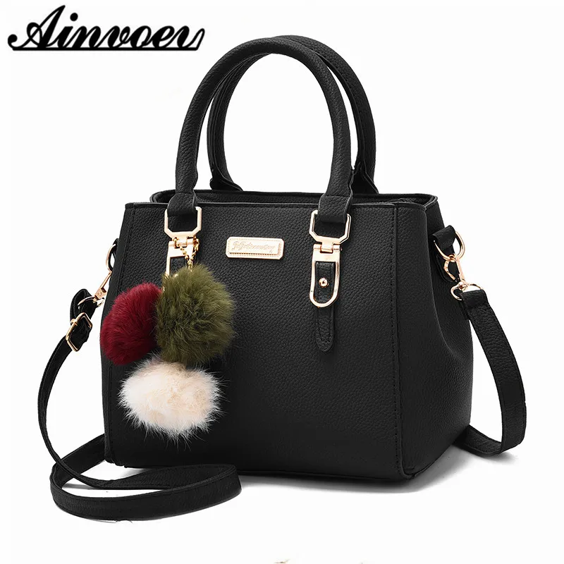 

Ainvoev Elegant Women Handbag Casual Shoulder Bag Tote Women Messenger Bags Luxury Handbags Bolsa Feminina Fur Ball Designer