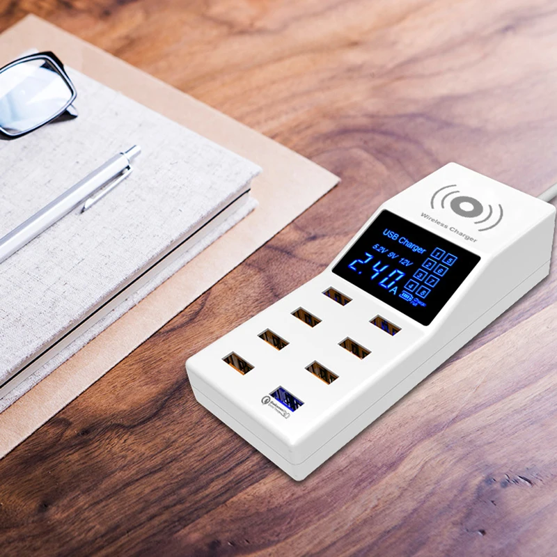 Thbelieve Multi USB Charger Mobile Phone Wireless Charging Station 8 USB HUB Wall Charge EU Plug Desktop Charge US UK Adapter (4)