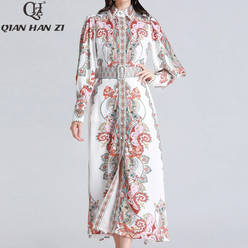 Qian Han Zi 2020 модное подиумное Макси платье для женщин с длинным рукавом и высоким