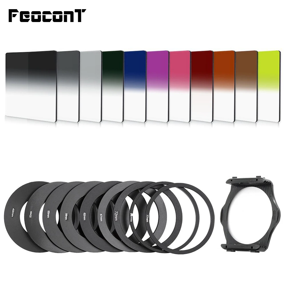 

21in1 Set 11 pcs Square Gradual ND Color filter kit+9 metal Rings+ filter holder For Cokin P Series Camera