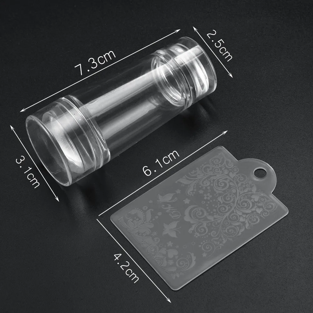 ATOMUS прозрачный силиконовый штамп+ шаблон скребок для штамповки ногтей пластины для полировки DIY Инструменты для дизайна ногтей - Цвет: Big
