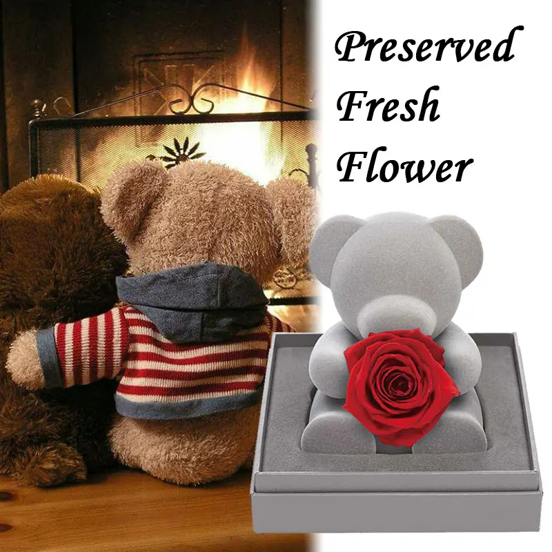 

Creative Teddi Bear Eternal Rose With Box Special Gift For Valentine's Day Wedding Home Decoration For Christmas New Year
