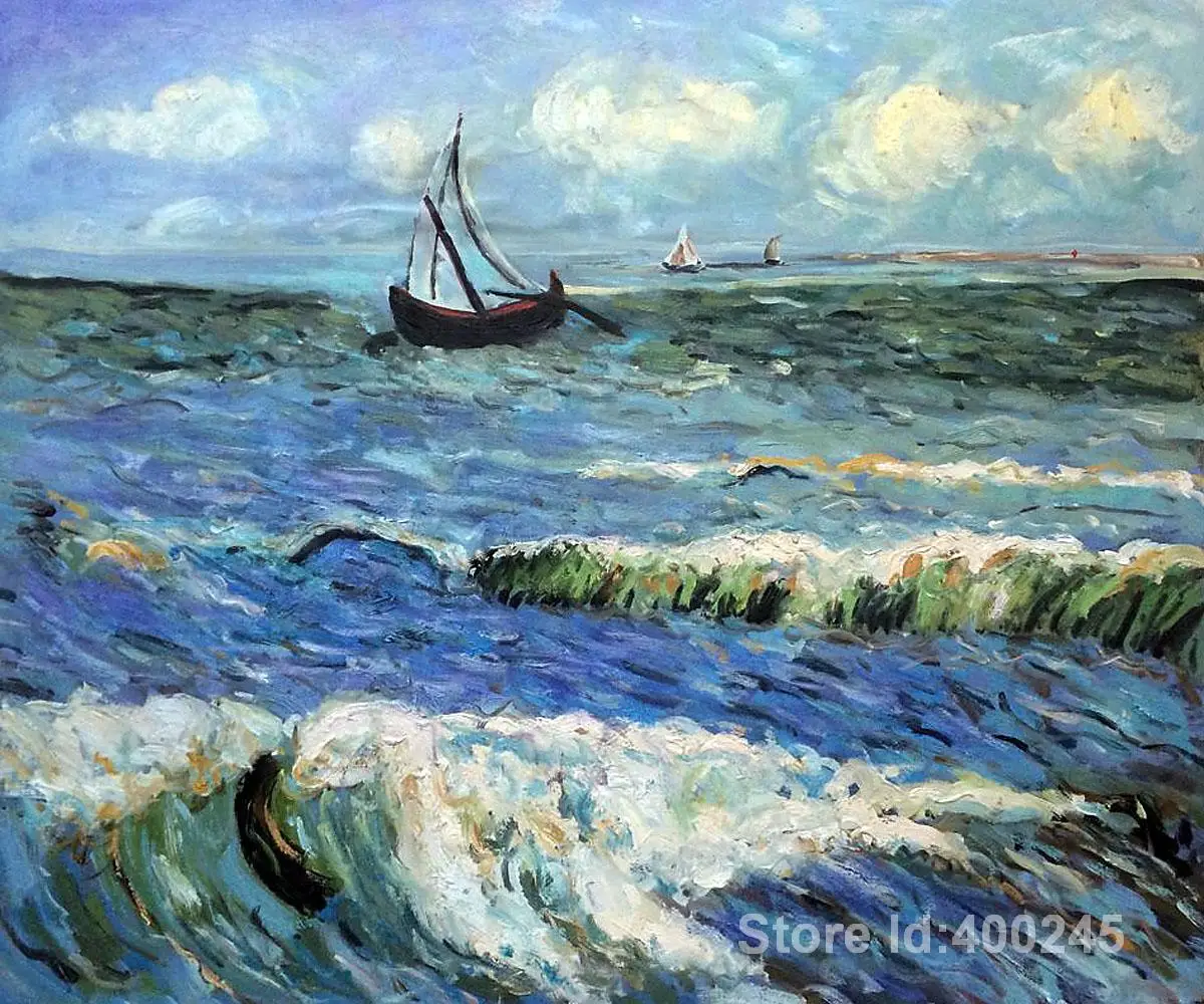 

Large Canvas Wall Art Seascape Painting Handmade Vincent Van Gogh Oil Reproduction Landscape at Saintes Maries Living Room Deocr