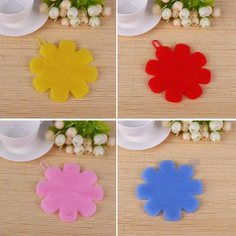 

Silicone Flower Shaped Dish Cleaning Brushes Scouring Pad Pot Pan Wash Brushes Cooking Tool Cleaner Sponges Kitchen Pads