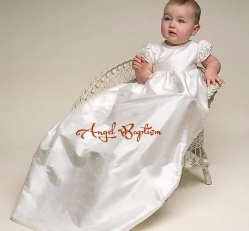 Винтажное атласное шелковое кружевное платье цвета слоновой кости для маленьких девочек на крестины, официальное крещение балахон длинное платье с чепчиком