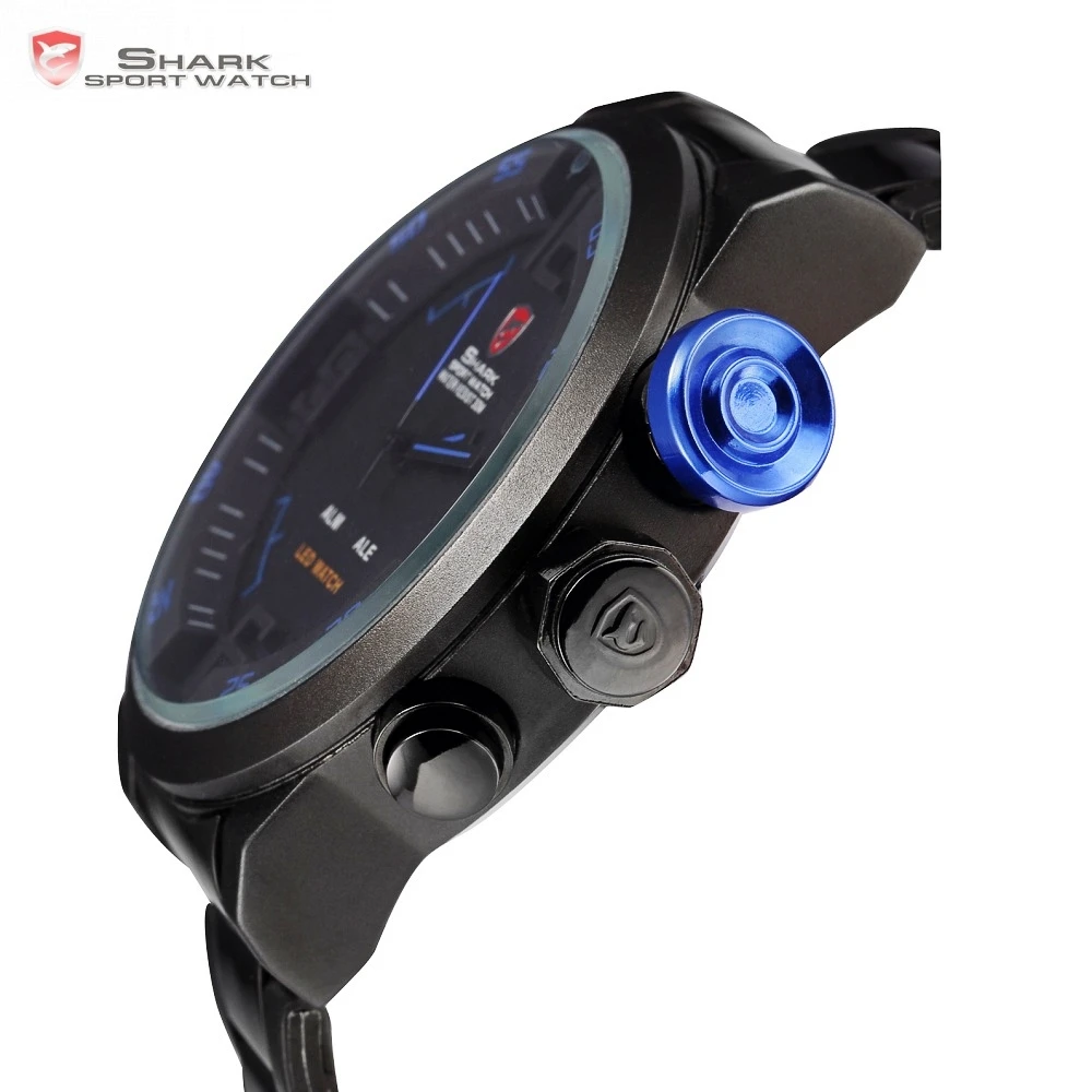 Gulper SHARK Sport Watch Luxury Brand LED Analog Date Quartz Blue Button Steel Strap Men Quartz Watches relogio masculino /SH106