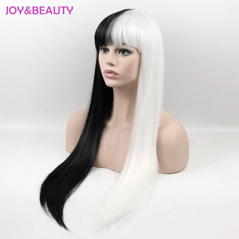 Черно белые длинные прямые парики JOY & BEAUTY синтетические волосы