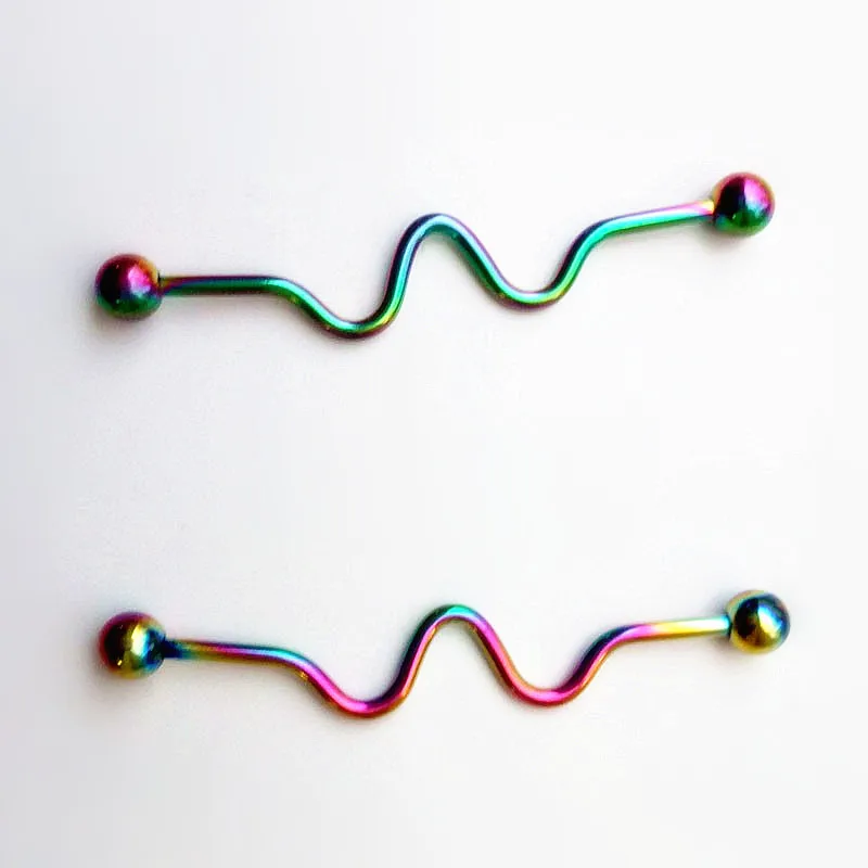 

2pcs Fashion W-shaped color long industrial barbell stainless steel ear body piercing jewelry 40mm exaggerated ear stud