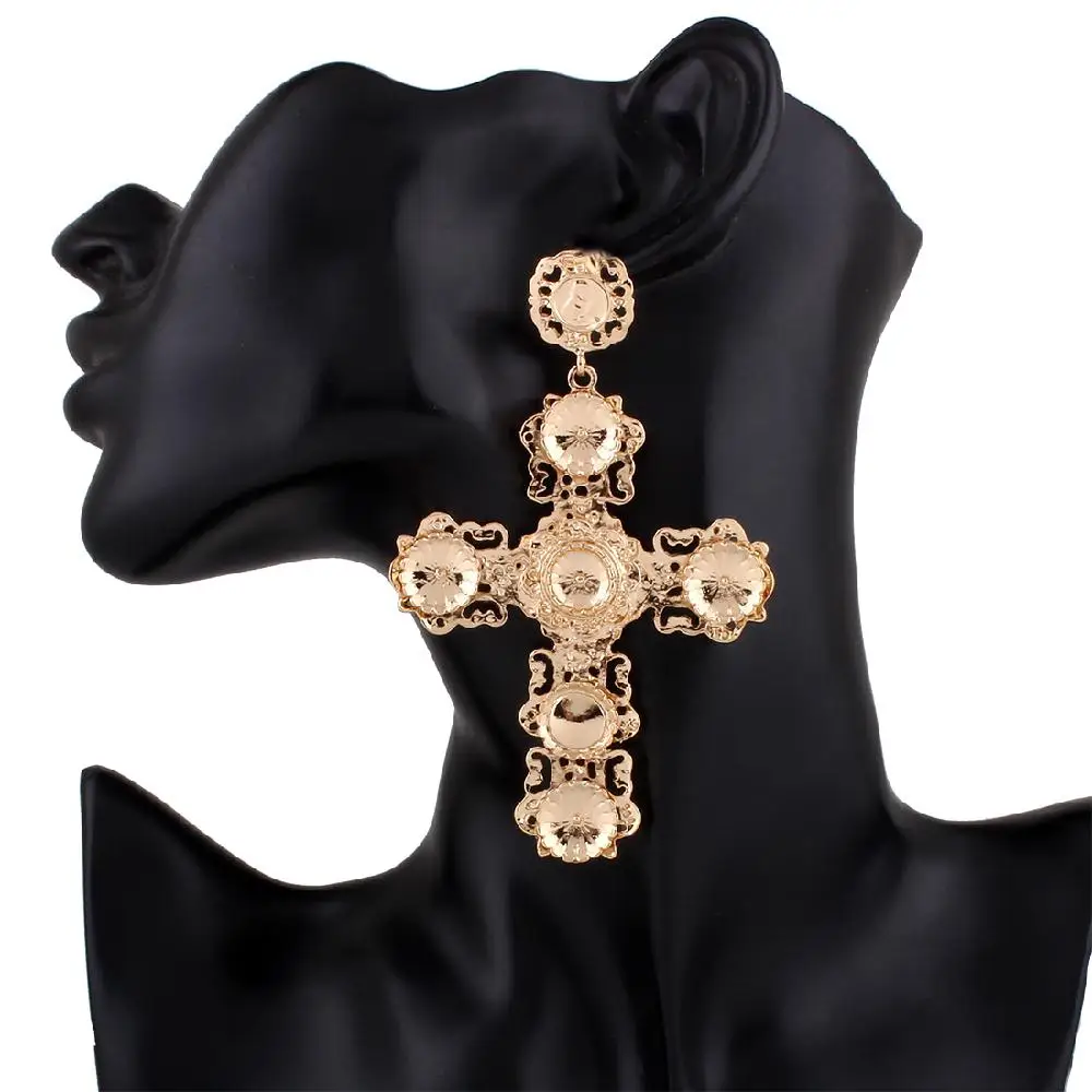 Women Gothic Statement Big Cross Drop Earrings Cool Dangle Earrings ...