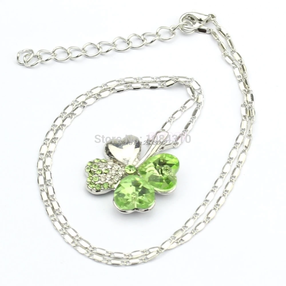 PATRICK/'S DAY PENDANT NECKLACE NEW CRYSTAL SHAMROCK GREEN FOUR LEAF CLOVER ST