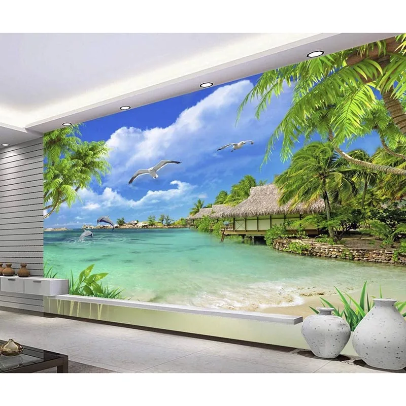 

3D Custom Mural Wallpaper For Walls Living Room HD coconut landscape Waterproof Non-woven fabric Self-adhesive Wall Papers 214