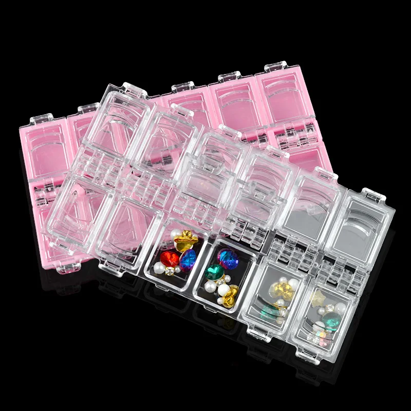 

12 Grid Pink Transparent Nail Art Rhinestones Jewelry Accessory Rhinestones Decorations Storage Box Container Manicure Tool New