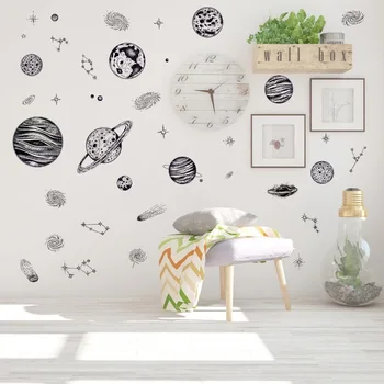 

Black sketch space planet stars milky way wall sticker kids room living room decoration diy removable self-adhesive decal 1piece