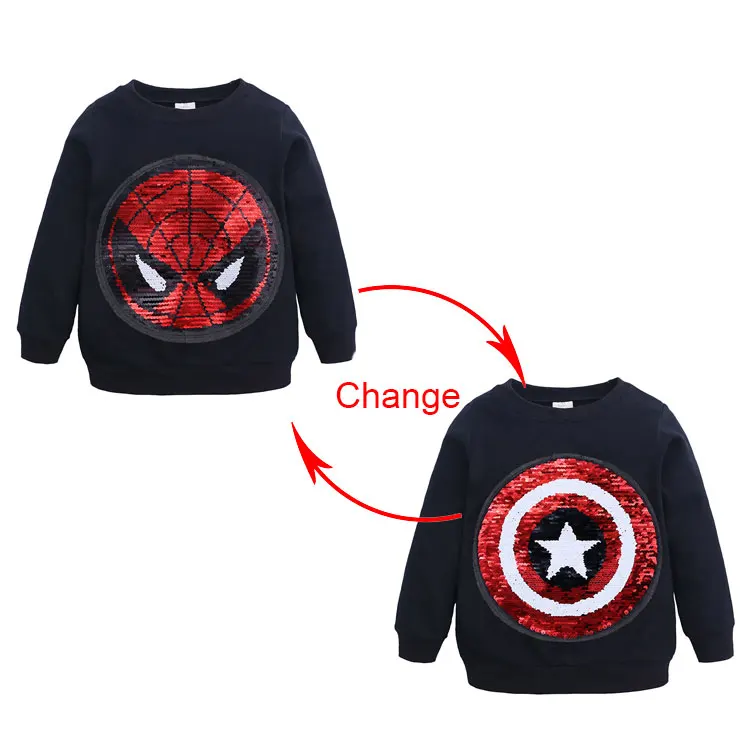 Хлопковый свитер с капюшоном для маленьких мальчиков и девочек «Человек-паук» и «Капитан Америка»; Детская Спортивная повседневная футболка; верхняя одежда - Цвет: XT165-Black