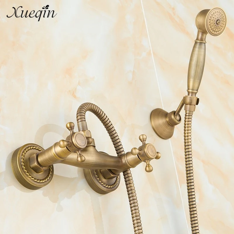 

Xueqin Free Shipping Countryside Style Bathroom Shower Head Water Saving All Copper Hand Held Bath Showerhead Faucet Spray