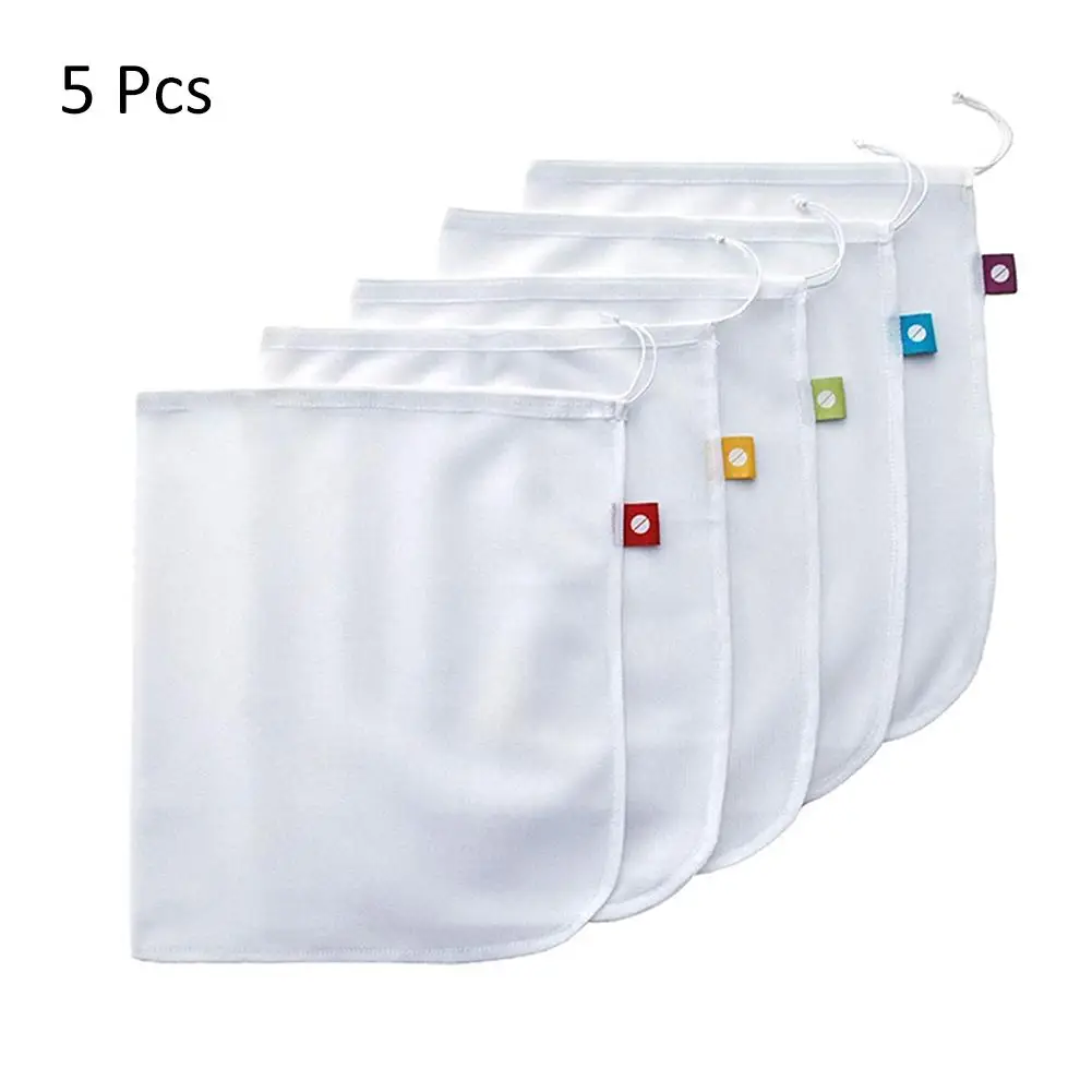 

5 Packs Mesh Bag Vegetable And Fruit Net Bag Polyester Mesh Splicing Mesh Bag Reusable Kitchen Storage Products Organizer