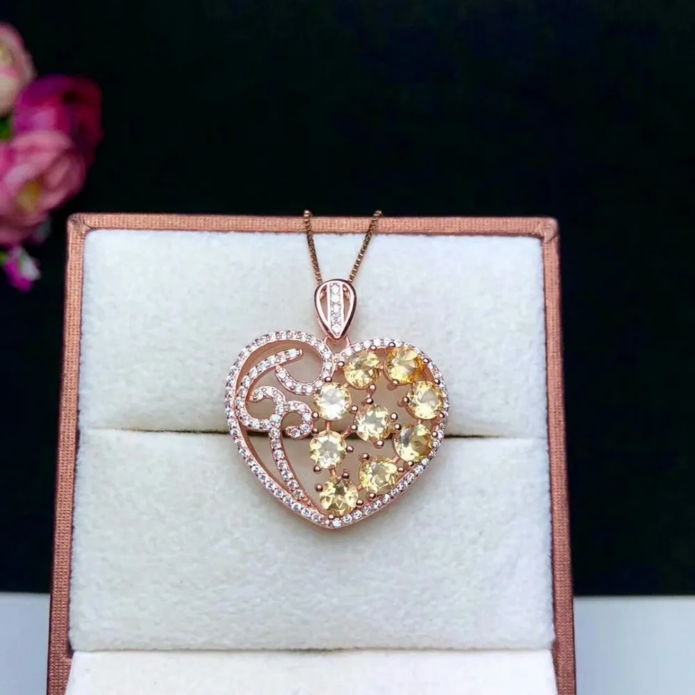 

shilovem 925 sterling silver natural citrine Pendants fine Jewelry plant women trendy wedding 4*4mm gift