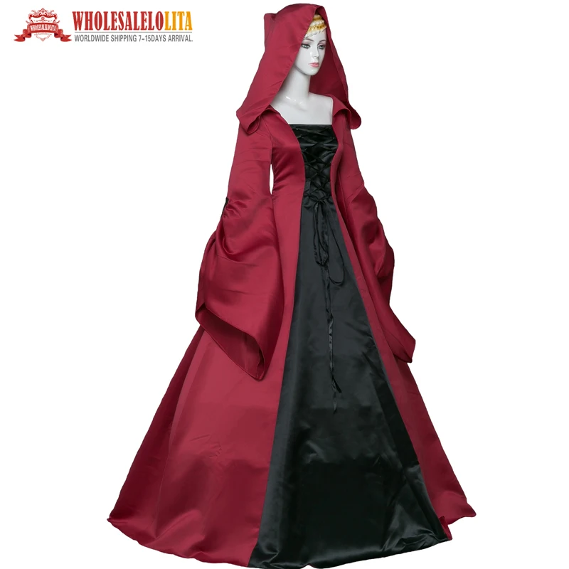 Top Sale Red and Black Gothic Victorian Dress Hooded Dress-in Scary ...