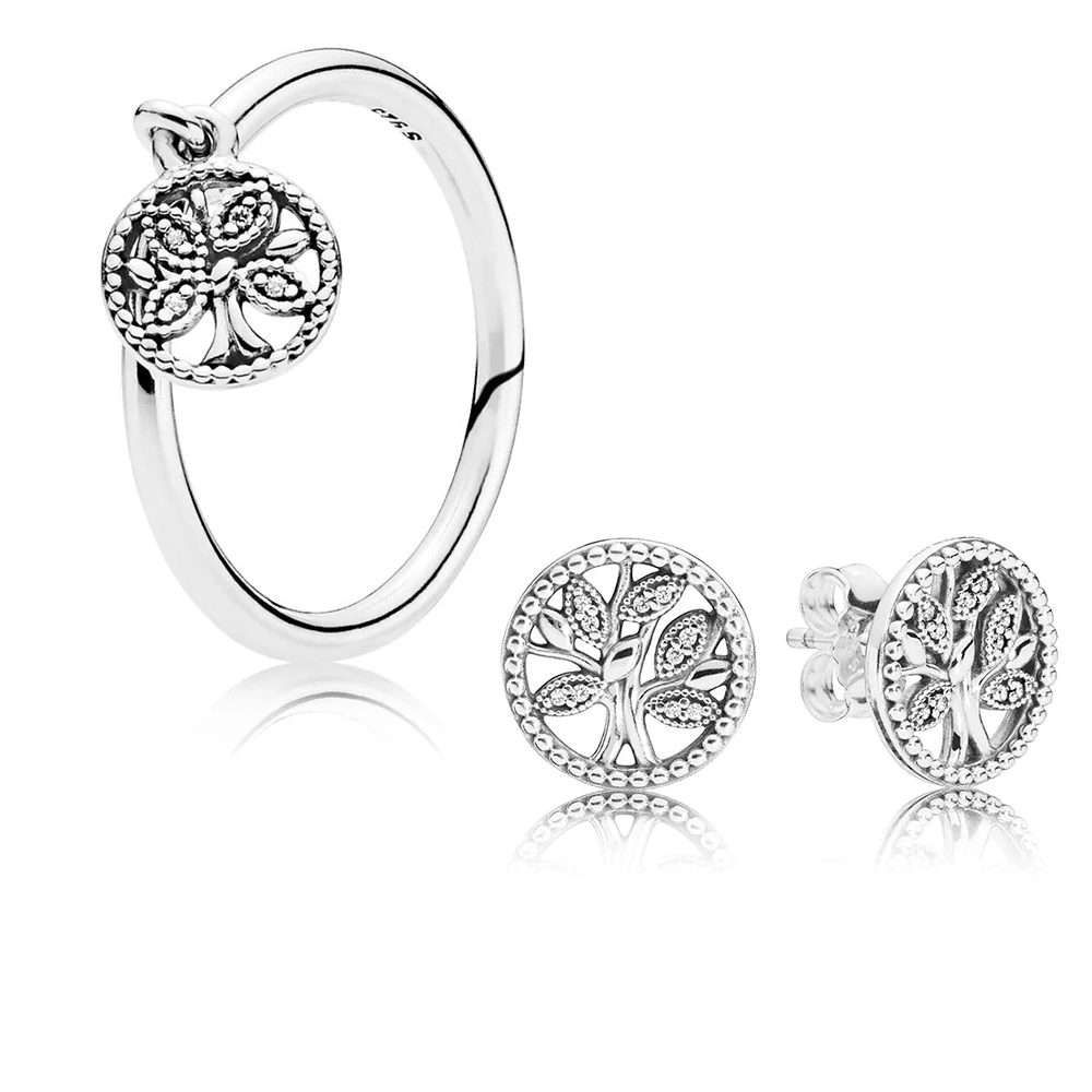 

CHAMS 2019 Spring New High-end Version 1:1 Authentic 925 Silver Tree of Life Stud Ring Set Fashion Charm Women Exquisite Jewelry