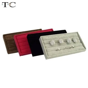 Portable Velvet Ring Insert Jewelry Display Tray Holder Stand Case Bague Trinket Shop Presentation Organizer Storage Box 11*22cm